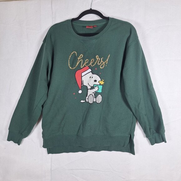 Peanuts Cheers Snoopy Green Christmas Sweatshirt size large - Picture 1 of 4